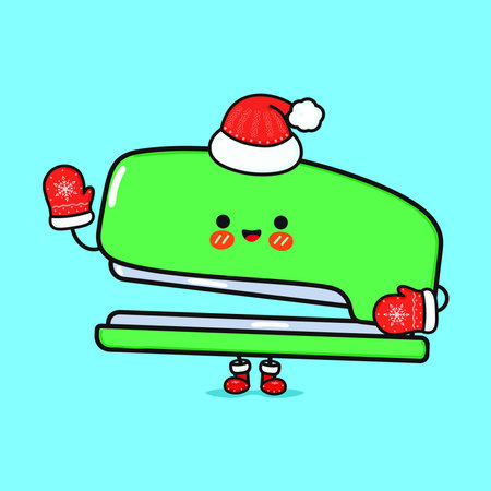 Funny smiling happy Stapler christmas. Vector flat cartoon character illustration icon design. Isolated on blue backgroundのイラスト素材