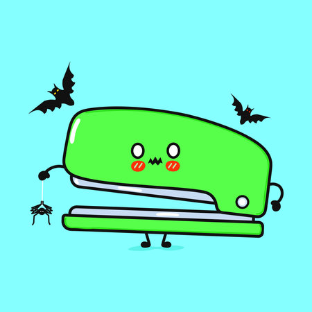 Terrible Stapler character. Vector hand drawn cartoon kawaii character illustration icon. Isolated on blue background. Zombie Stapler. Halloween conceptのイラスト素材