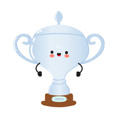 Silver trophy cup character. Vector hand drawn cartoon kawaii character illustration icon. Isolated on white background. Silver trophy cup character conceptのイラスト素材