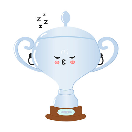 Cute sleeping Silver trophy cup character with a whimsical design. Vector hand drawn cartoon kawaii character illustration icon. Isolated on white background. Silver trophy cup sleeping characterのイラスト素材