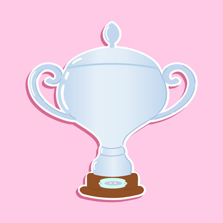 Sticker Silver trophy cup. Vector hand drawn cartoon kawaii character illustration icon. Isolated on pink background. Silver trophy cup conceptのイラスト素材