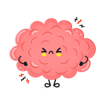 Cute Angry Brain Character Icon. Isolated on white backgroundのイラスト素材