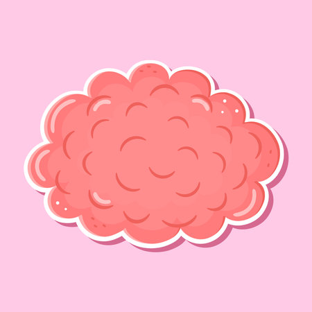 Cartoon-style pink brain sticker illustration on pink backgroundのイラスト素材