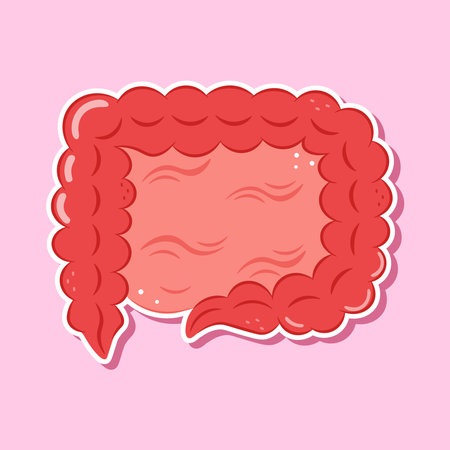 Illustration of Intestines Sticker in cartoon style on pink backgroundのイラスト素材