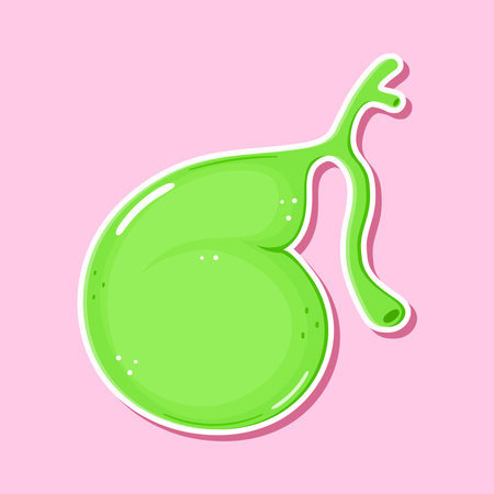 Sticker Gallbladder character. Vector hand drawn cartoon kawaii character illustration icon. Isolated on pink background. Gallbladder character conceptのイラスト素材