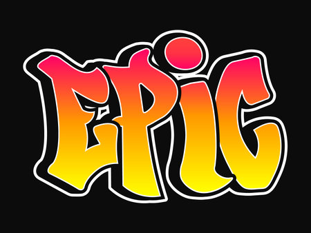 Epic word trippy graffiti style letters. Vector hand drawn doodle cartoon logo Epic illustration. Funny cool trippy letters, fashion, graffiti style print t-shirt, poster conceptのイラスト素材