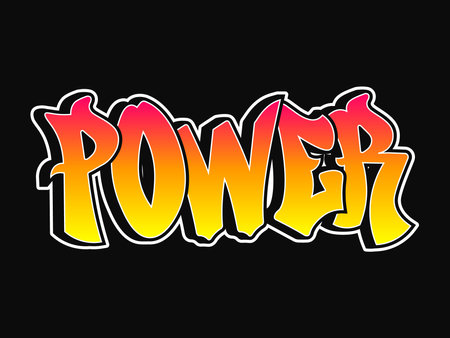 Power word trippy graffiti style letters. Vector hand drawn doodle cartoon logo Power illustration. Funny cool trippy letters, fashion, graffiti style print t-shirt, poster conceptのイラスト素材