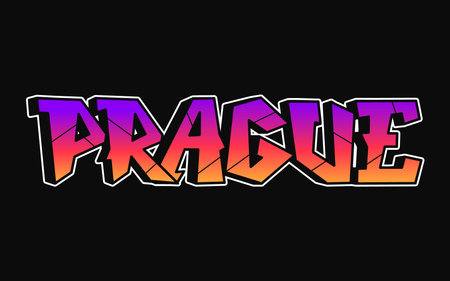Prague graffiti lettering in psychedelic style. Trippy urban artのイラスト素材