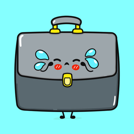 Crying Work Bag Character. Sad Briefcase Mascotのイラスト素材