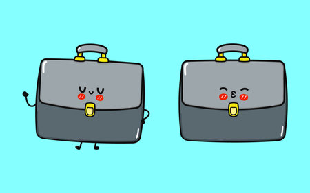 Cute Briefcase Characters with Playful Expressions. Fun Business Cartoonのイラスト素材