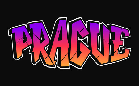 Graffiti-Style Prague Lettering. Colorful Street Art Text Designのイラスト素材