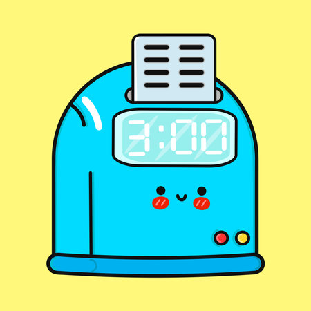 Cheerful Punch Clock Character. Cute Cartoon Time Recorderのイラスト素材