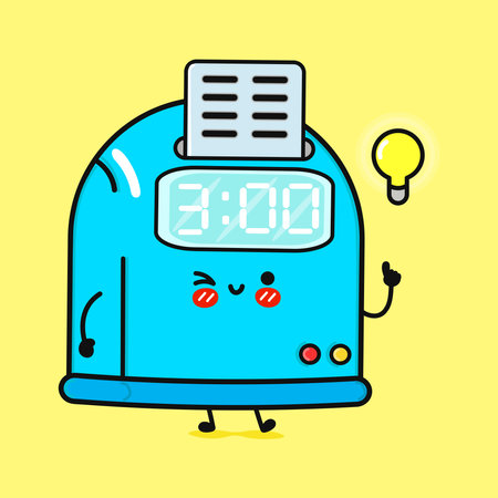 Punch Clock Cartoon. Cute Time Clock Character Has a Bright Ideaのイラスト素材