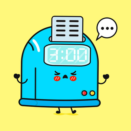 Punch Clock Cartoon. Anxious Time Clock Character with Worried Expressionのイラスト素材