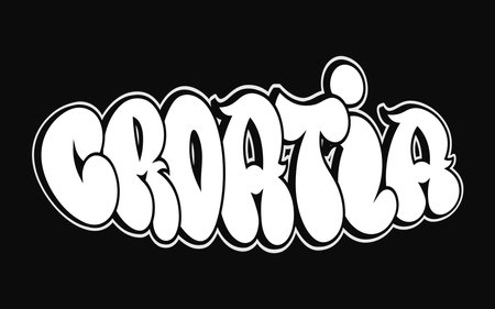 Graffiti-style bubble letters spell Croatia in bold, artistic typography. Vector hand drawn cartoon kawaii character illustration icon. Perfect for urban street art, t-shirt prints creative designs.のイラスト素材