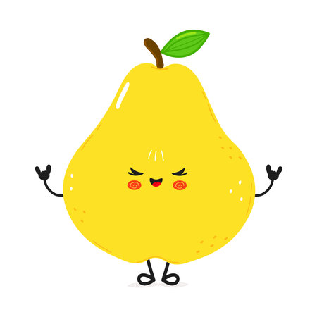 A cool and cute pear cartoon character is making a rock and roll hand gesture.のイラスト素材