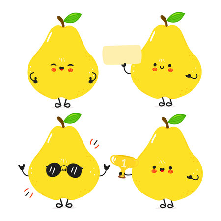 Charming pears with cheerful faces strike poses, perfect for adding a touch of fun to any project.のイラスト素材