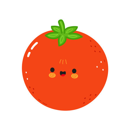 A cheerful cartoon Tomato with a big smile and happy expression, perfect for food illustrations.のイラスト素材