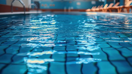 A tranquil indoor swimming pool with shimmering water, offering a serene and refreshing atmosphere for relaxation and leisure.の素材