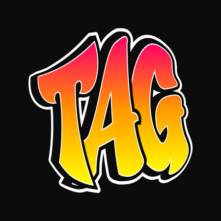 A vibrant graffiti-style illustration of the word TAG with a colorful gradient on a black background.のイラスト素材