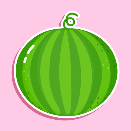 A vibrant illustration features a cartoon watermelon against a pastel pink backdrop, perfect for summer-themed designs.のイラスト素材
