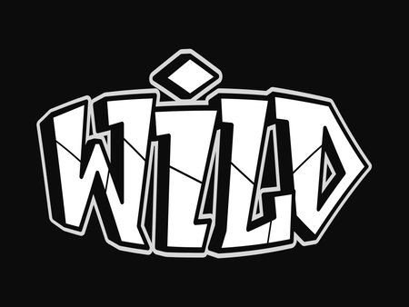 A graphic design of the word WILD in white letters with a black background, showcasing a modern graffiti style.のイラスト素材