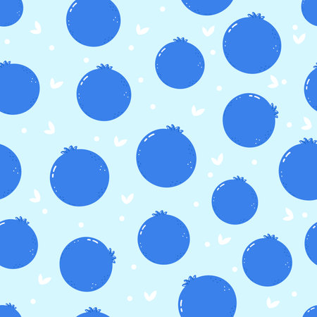 A whimsical pattern features charming blueberries scattered across a soft blue backdrop, perfect for various creative projects.のイラスト素材