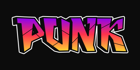 A colorful graffiti-style word punk is displayed against a black backdrop, creating a striking visual contrast. The artwork features a bold gradient color scheme.のイラスト素材