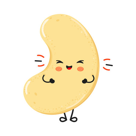 Cute happy cashew nut cartoon character standingのイラスト素材