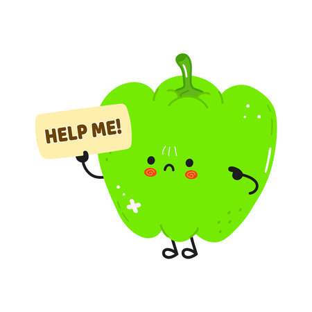 Green pepper character needing help holding signのイラスト素材
