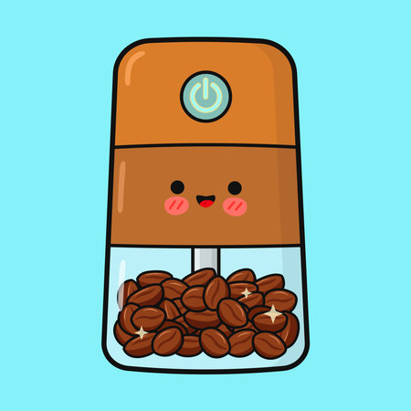 Happy electric coffee grinder with coffee beansのイラスト素材