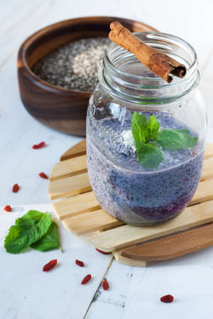 Blueberry, chia and goji vegan puddingの写真素材