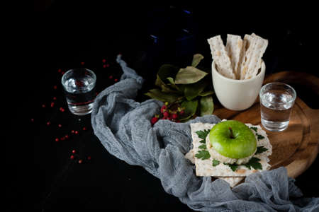 Jewish breakfast set with herring pate sandwichの写真素材