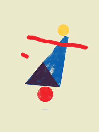 Balanced forms and Abstract Shapes with Primary Colors. Abstract Modernism Painting with Volume. Bauhaus and Kandinsky vibe. For Print and Poster.の写真素材