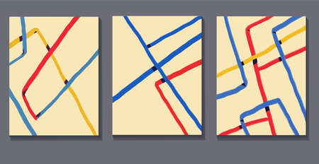 Vector set Balanced forms and Abstract Shapes with Primary Colors. Abstract Modernism Painting with Volume. Bauhaus and Kandinsky vibe. For Print and Poster.のイラスト素材