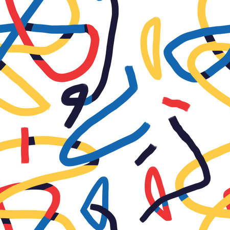 Seamless pattern with abstract 80s aesthetic geometric shape and creative minimalist artistic hand drawn composition ideal for wall decoration, as postcard or brochure design.の写真素材