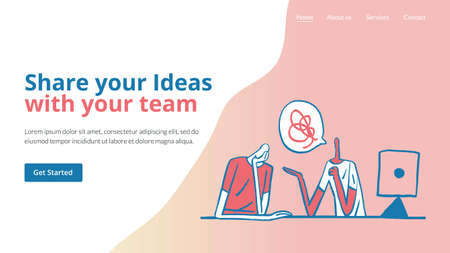 Two Employee communicate at work meeting in real. Start up Agency group to create a team. Concept for web design. Can use for web banner, infographic vector illustration concept modern flat designのイラスト素材