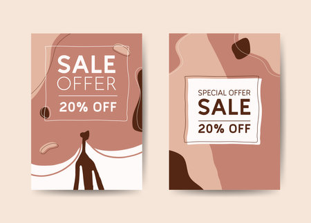 Social media vertical banner, promo sale offer concept. Modern design in boho style. Vector backgrounds illustration. For web banner, mobile app.のイラスト素材