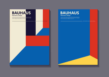 cover modern set template vector with primary color and big flat shape and abstract bauhaus design. colorful and contemporary cover.のイラスト素材