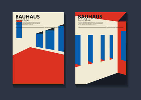 cover design set retro with abstract interior space. blue and red shapes.のイラスト素材