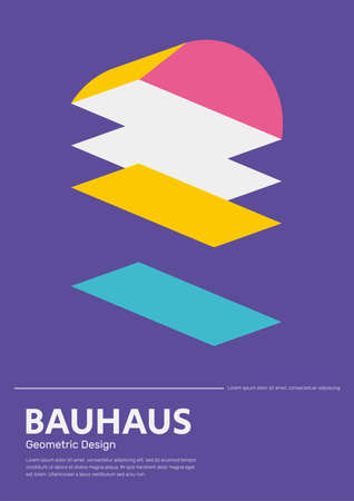 Bauhaus and Mondrian design background with colorful shapes and pattern. Abstract vector template in 20s retro vibe and modern style with text. For print, poster and cover.のイラスト素材