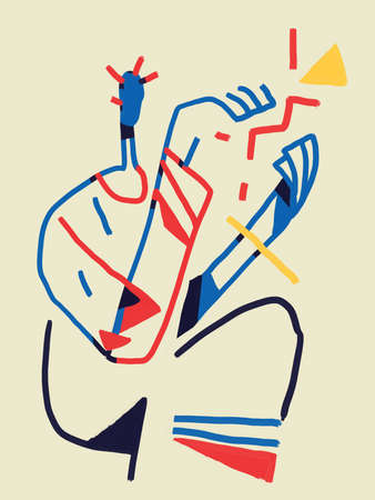 very Balanced guy line and forms and Abstract Shapes with Primary Colors. Abstract Modernism Painting with Volume. Bauhaus and Kandinsky vibe. For Print and Poster.の写真素材