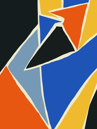 Colorful abstract bauhaus and cubism art style. Bright and harmonious color warm and cold color. Rich and saturated color. Vertical poster for print and book, flyer and home artの写真素材