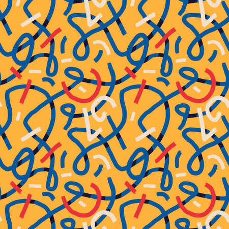 Seamless Chaos lines. scribble messy shape threading. pattern design with bauhaus and neoplastic art style. Keith harring vibe and graffiti style.の写真素材