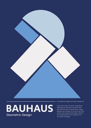 Modern Bauhaus poster design with lettering and pattern. Seamless Abstract vector Geometric in Neoplasticism and Mondrian style. Trendy retro graphic print and cover.のイラスト素材