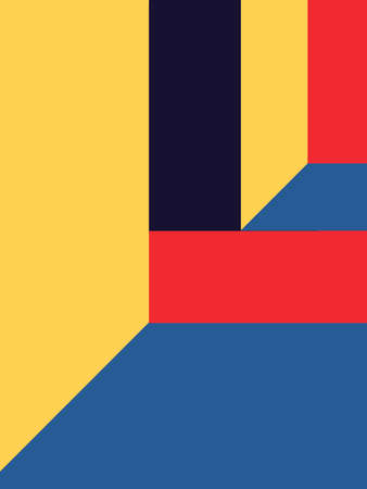 Mondrian color style geometric structure pattern in perspective and 3d volume art. Interior illustration background collection. for art print and fashion industry.の写真素材