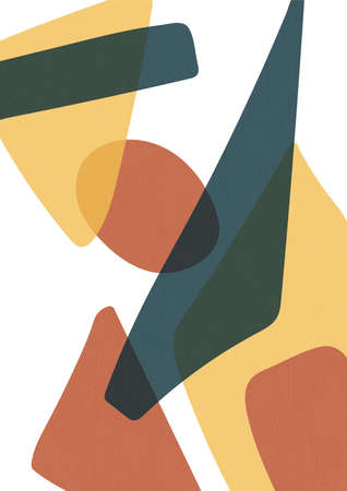 Modern mid century artwork with overlapping abstract shapes in warm and cool tones. Trendy Scandinavian art for print, card, poster, background and art product.の写真素材