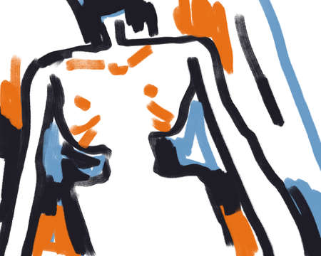 Naked torso human shape drawing neo expressionism Art style with late modernism art. modern. for print, art and t-shirt design.の写真素材