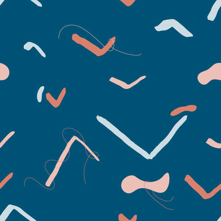 Abstract art seamless pattern with organic and bird shapes with earth tones in blue background. For textile, wrapping paper, print, poster, wallpaperのイラスト素材