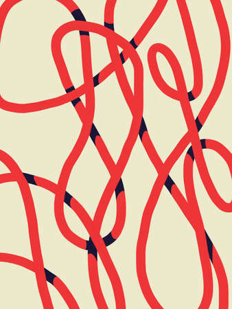 Chaotic red volume line forms and Abstract Shapes with Primary Colors. Abstract Modernism Painting with bold line. Bauhaus and Kandinsky vibe. Monochromatic artwork For Print and Poster.の写真素材